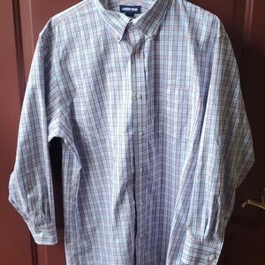 Lands'End blue orange plaid  no iron supima cotton traditional fit  16.5x 32